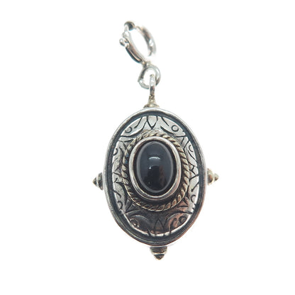 925 Sterling Silver Vintage Black Onyx Oxidized Spring Ring Clasp Charm Pendant