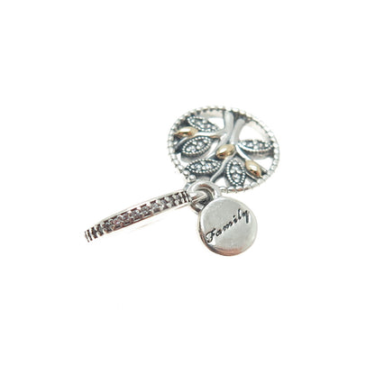 PANDORA Gold & 925 Sterling Silver C Z Family Tree Dangle Charm