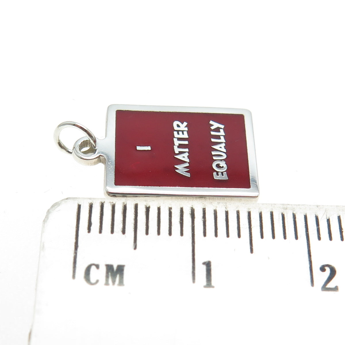 925 Sterling Silver Red Enamel "I Matter Equally" Minimalist Charm Pendant