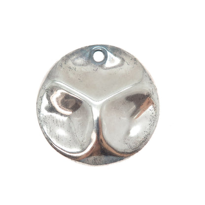 925 Sterling Silver Vintage Modernist Hammered Disc Oxidized Pendant