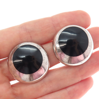 ANTONIO HDEZ HERNANDEZ 925 Sterling Vintage Mexico Black Onyx Clip On Earrings