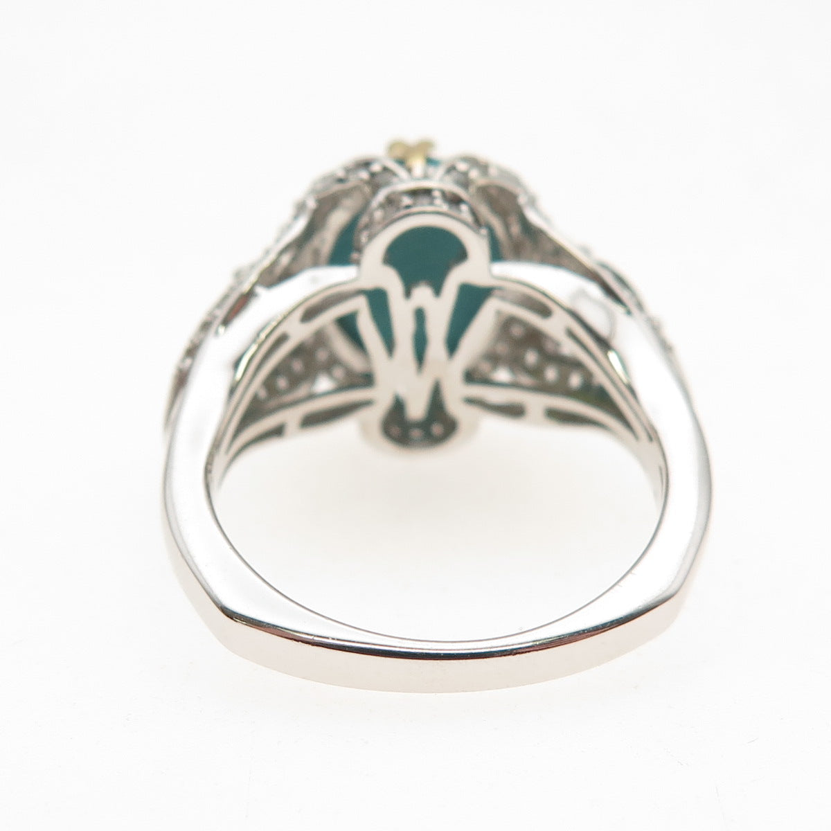 925 Sterling Silver 2-Tone Real Turquoise Peridot & White Topaz Ring Size 8.25