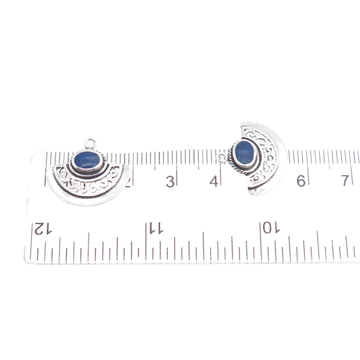 BOMA 925 Sterling Silver Vintage Real Lapis Lazuli Modernist Jacket Earrings