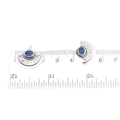 BOMA 925 Sterling Silver Vintage Real Lapis Lazuli Modernist Jacket Earrings