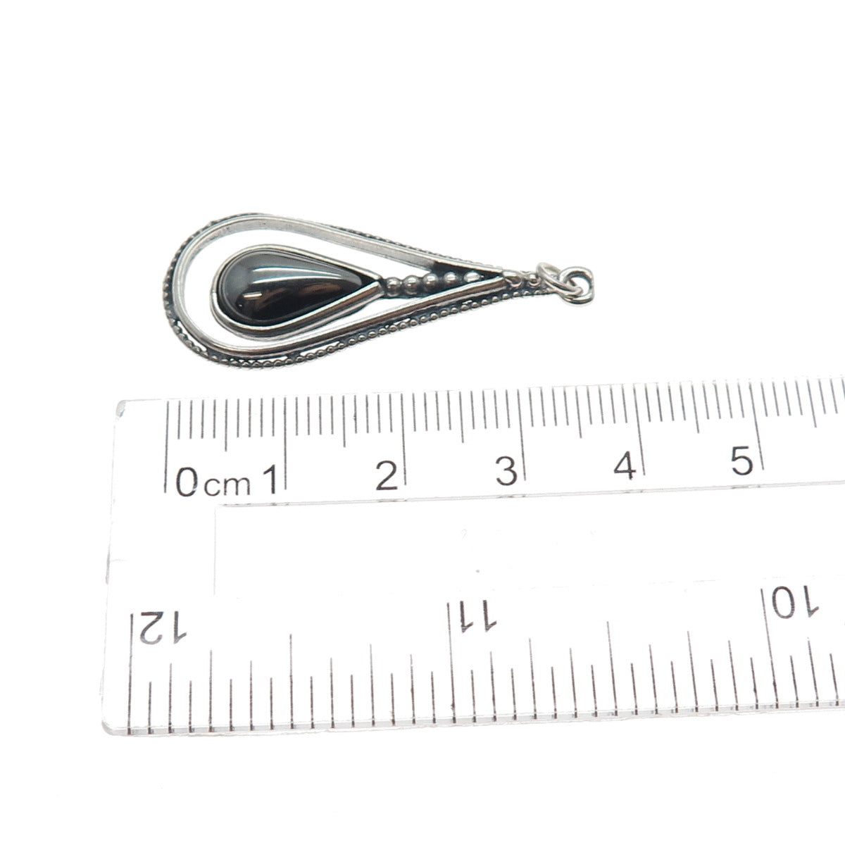 925 Sterling Silver Vintage Real Hematite Teardrop Oxidized Charm Pendant