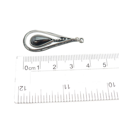 925 Sterling Silver Vintage Real Hematite Teardrop Oxidized Charm Pendant