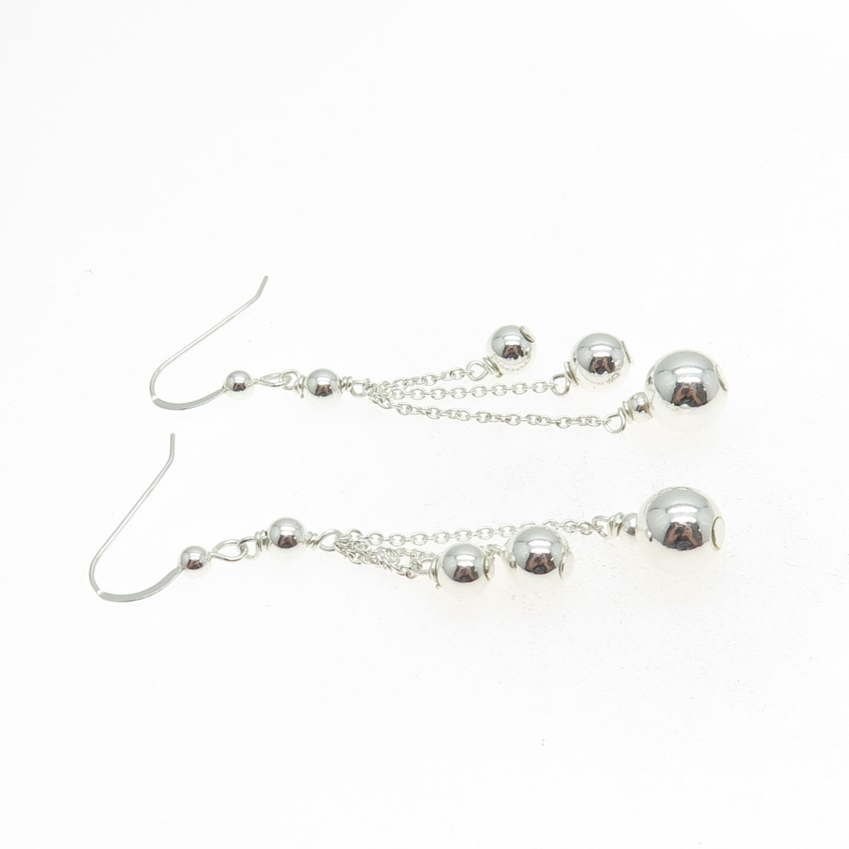 925 Sterling Silver Beaded Cable Chain Dangling Earrings