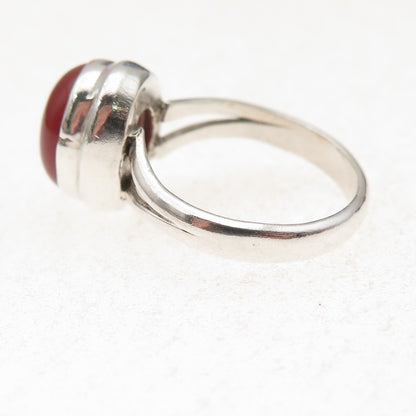 925 Sterling Silver Vintage Real Cabochon Carnelian Oxidized Ring Size 6