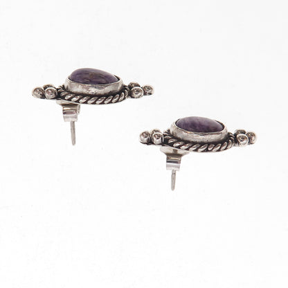 Old Pawn Sterling Silver Vintage Southwestern Charoite Tribal Beaded Earrings