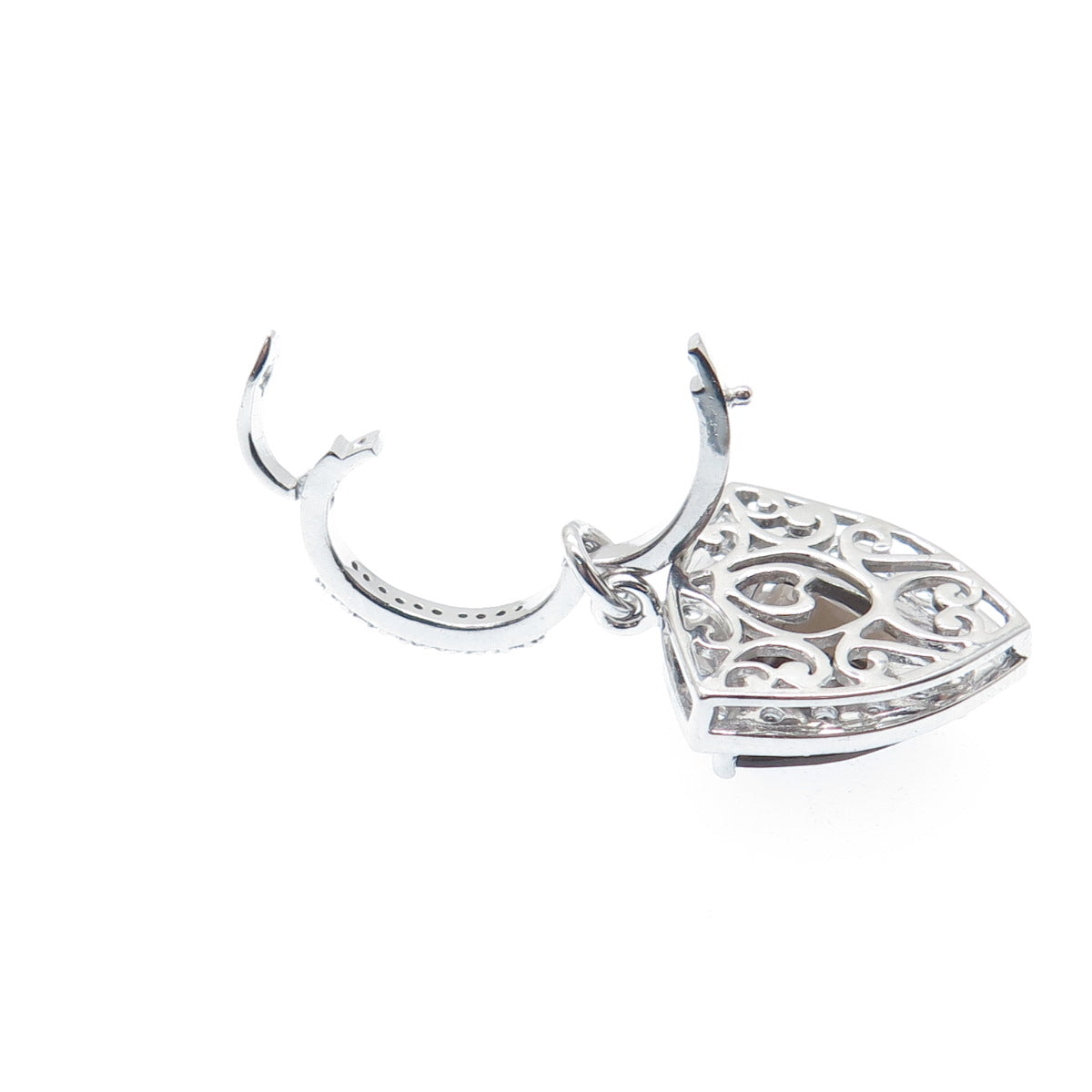 FADI 925 Sterling Silver Real Triangle-Cut Smoky Quartz & Round-Cut C Z Pendant