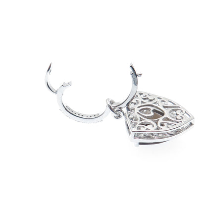 FADI 925 Sterling Silver Real Triangle-Cut Smoky Quartz & Round-Cut C Z Pendant
