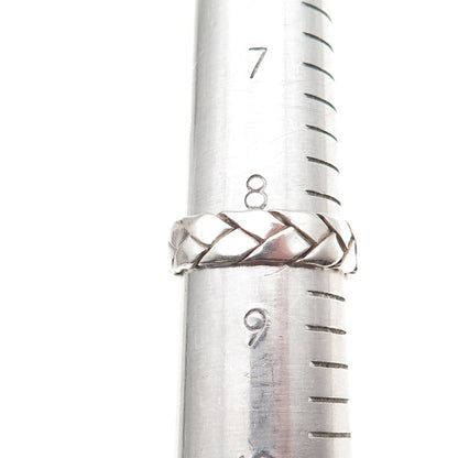 925 Sterling Silver Vintage Woven Oxidized Band Ring Size 8.5