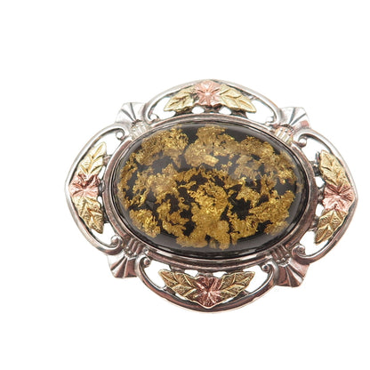 L.S. Peterson 925 Sterling Silver 12K Gold Flakes Antique Art Deco Pin Brooch