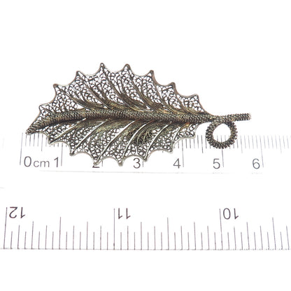 925 Sterling Silver Gold Plated Vintage Filigree Leaf Pin Brooch