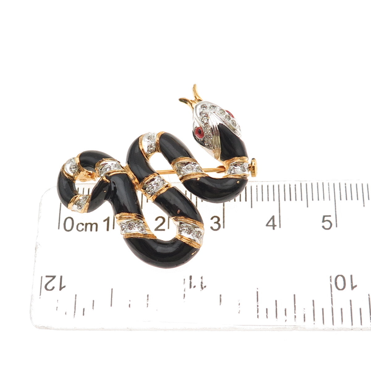 Coppola e Parodi Gold Plated Vintage Enamel & C Z Snake Pin Brooch