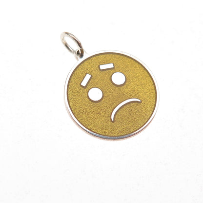 925 Sterling Silver Yellow Enamel Sad Face Emoji Charm Pendant