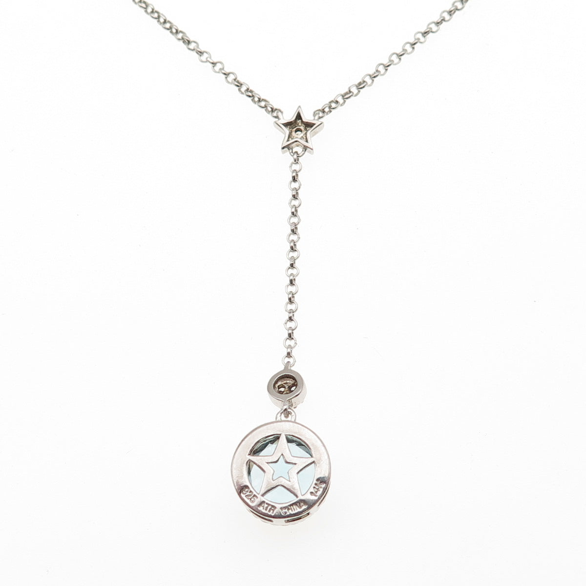 925 Sterling 14K Gold ATR Real Blue & White Topaz Lariat Chain Necklace 16-18"