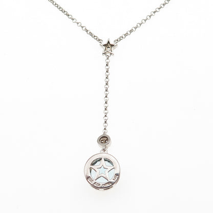 925 Sterling 14K Gold ATR Real Blue & White Topaz Lariat Chain Necklace 16-18"