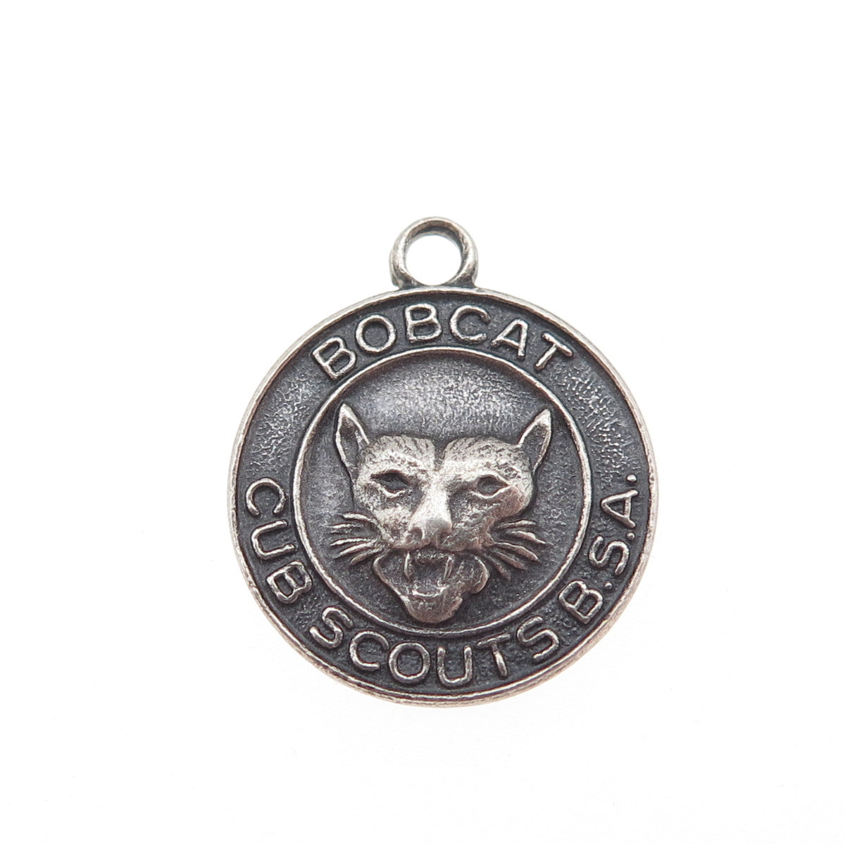 925 Sterling Silver Vintage Bobcat Cub Scouts Oxidized Charm Pendant