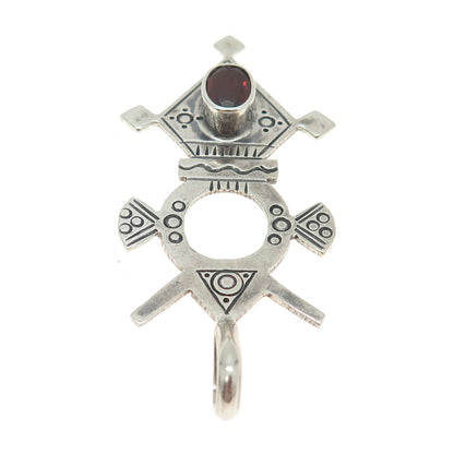 925 Sterling Silver Vintage Garnet African Inaranganak Croix Touareg Pin Brooch