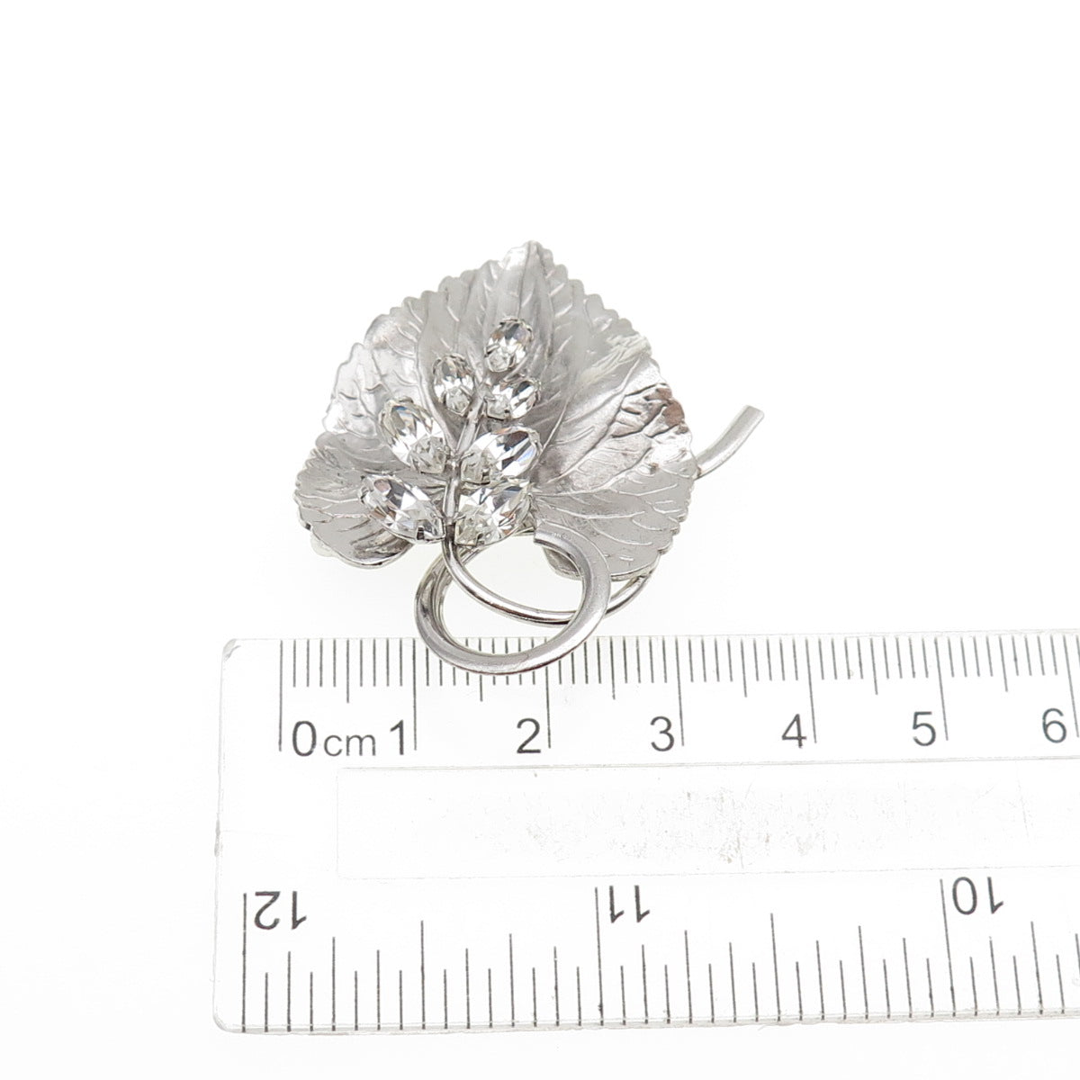 CARL ART 925 Sterling Silver Antique Art Deco Rhinestone Floral Leaf Pin Brooch