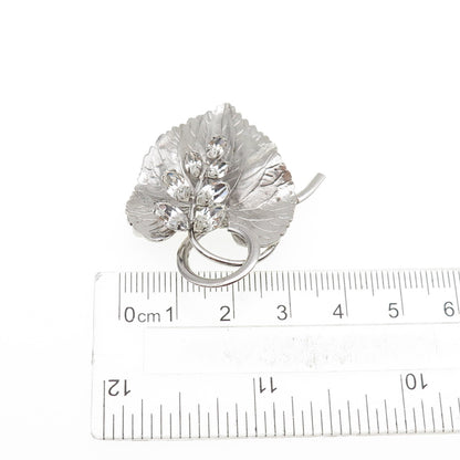 CARL ART 925 Sterling Silver Antique Art Deco Rhinestone Floral Leaf Pin Brooch