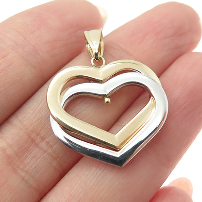 14K Yellow & White Gold Interlocked Heart Minimalist Charm Pendant