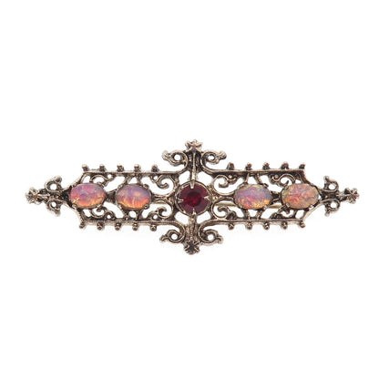 Sarah Coventry Sterling Silver Vintage Rhinestone & Dichroic Glass Pin Brooch