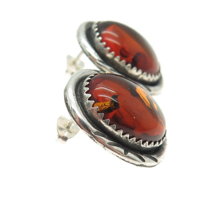 JASON LIVINGSTON NAVAJO Old Pawn Sterling Vintage Southwestern Amber Earrings