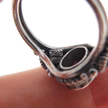 925 Sterling Silver Vintage Real Amethyst Cannetille Oxidized Ring Size 5.5
