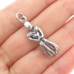 925 Sterling Silver Vintage Modernist Praying Woman Oxidized Charm Pendant