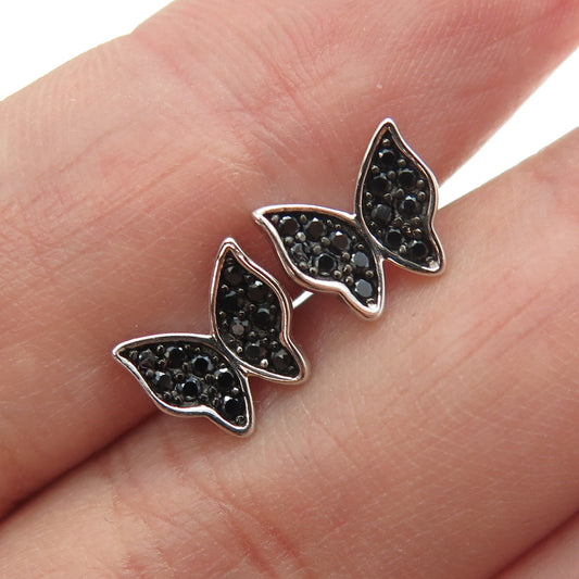 925 Sterling Silver Black C Z Butterfly Stud Earrings