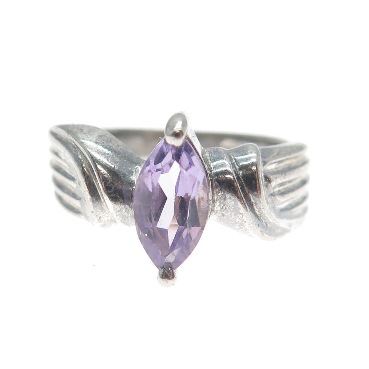 MONICA JAIN 925 Sterling Silver Vintage Amethyst Gem Ribbed Oxidized Ring Size 8