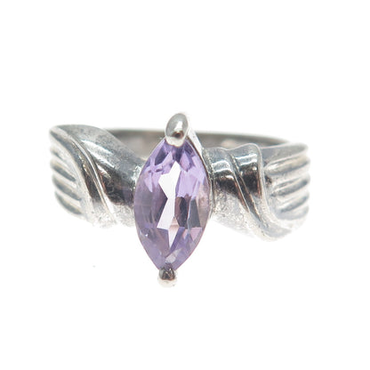 MONICA JAIN 925 Sterling Silver Vintage Amethyst Gem Ribbed Oxidized Ring Size 8