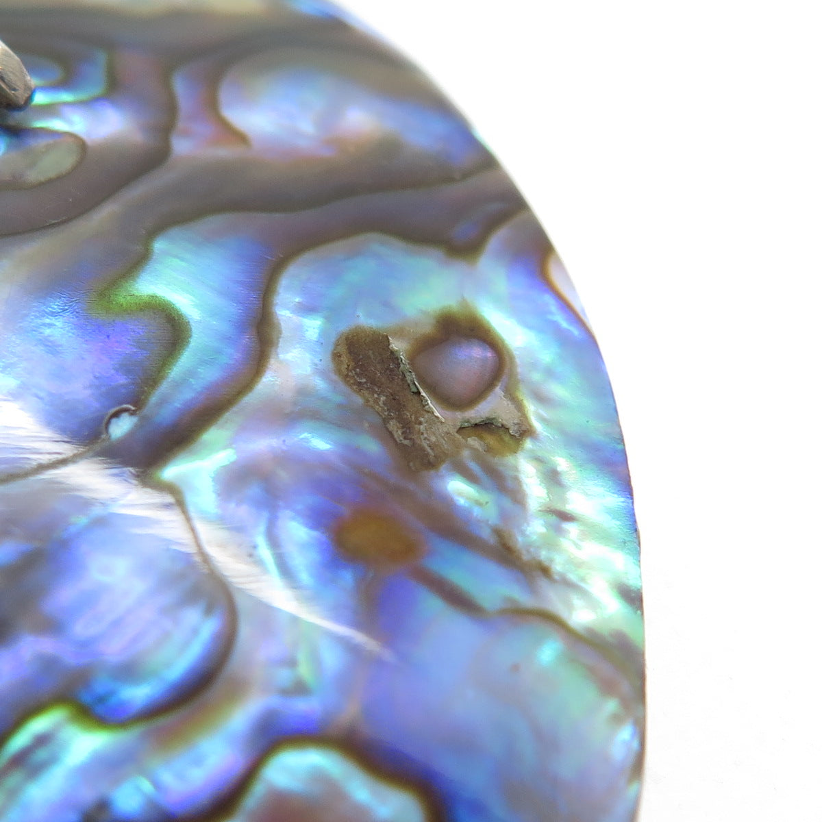 925 Sterling Silver Vintage Real Abalone Shell Floral Disc Modernist Pendant