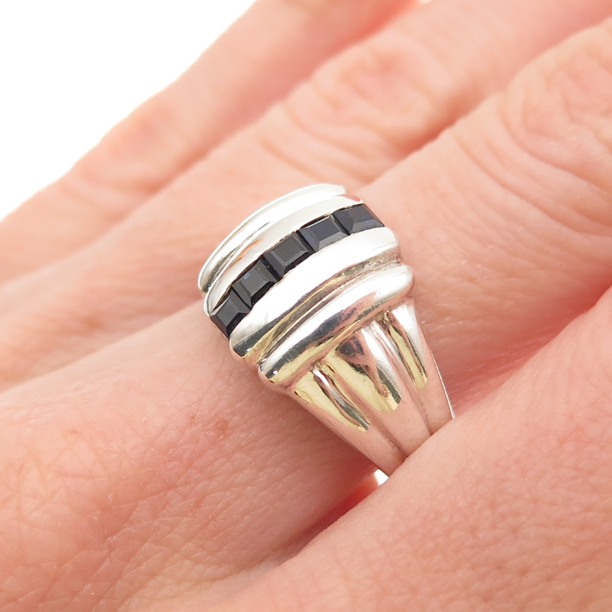 JBNI Bijoux D'Amour Sterling Silver Vintage Real Sapphire Modernist Ring Size 8