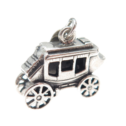 925 Sterling Silver Vintage Carriage Park City Utah Oxidized Mini 3D Pendant