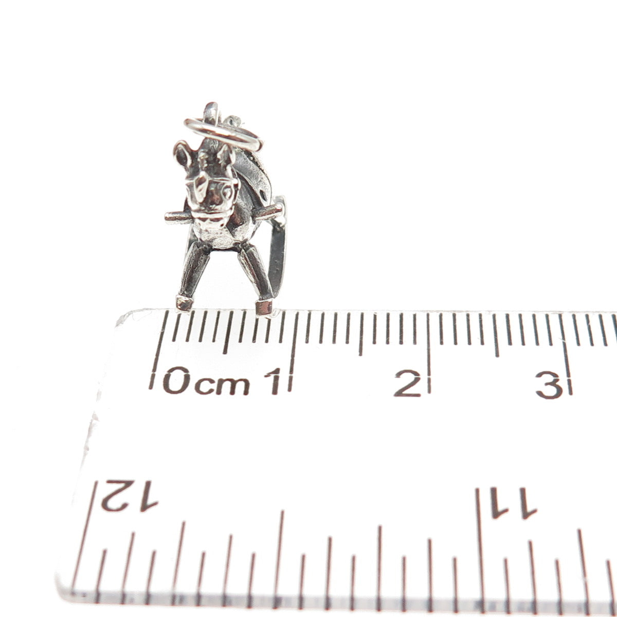 925 Sterling Silver Vintage 1986 Rocking Horse Oxidized 3D Mini Charm Pendant