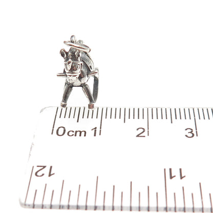 925 Sterling Silver Vintage 1986 Rocking Horse Oxidized 3D Mini Charm Pendant