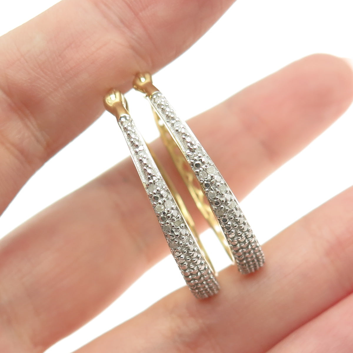 DBJ DEE BERKLE 925 Sterling Silver Gold Plated Real Diamond Hoop Earrings