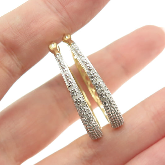 DBJ DEE BERKLE 925 Sterling Silver Gold Plated Real Diamond Hoop Earrings