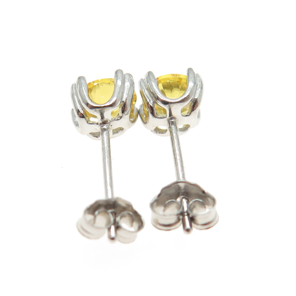 925 Sterling Silver Round-Cut Shaped Canary C Z Stud Earrings