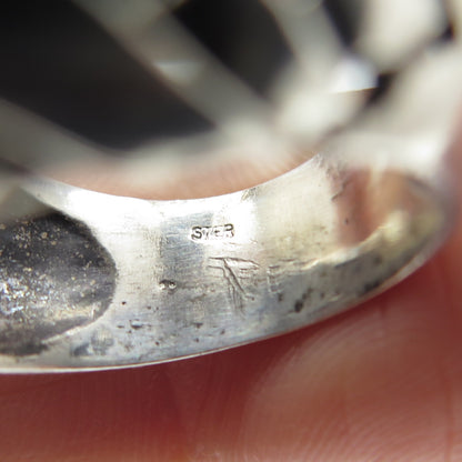 925 Sterling Silver Vintage Wicker Dome Oxidized Ring Size 7