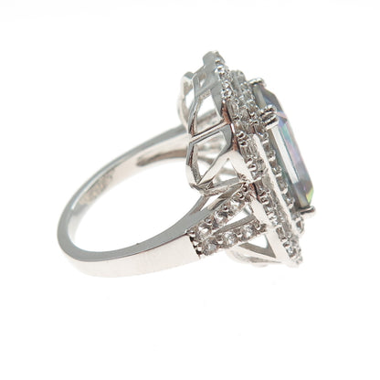 DSMK 925 Sterling Silver Real Mystic Quartz & White Topaz Ring Size 7.25