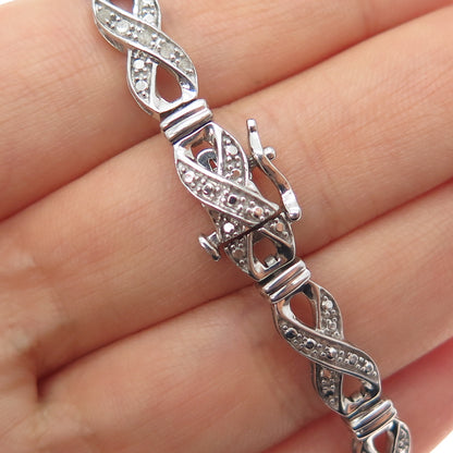 925 Sterling Silver Real Round-Cut Diamond Infinity Link Bracelet 7"
