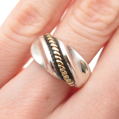 925 Sterling Silver 2-Tone Vintage Mexico Modernist Oxidized Ring Size 6