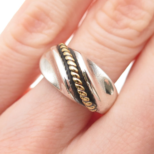 925 Sterling Silver 2-Tone Vintage Mexico Modernist Oxidized Ring Size 6