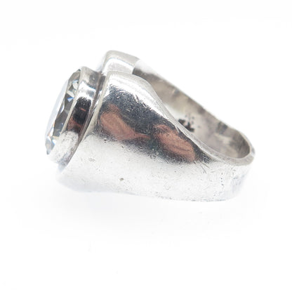 925 Sterling Silver Vintage Mexico Round-Cut C Z Modernist Heart Ring Size 6.5