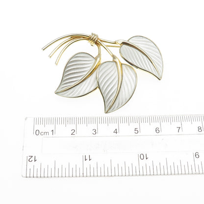 HANS MYHRE 925S Sterling Silver Gold Plated Vintage Norway Enamel Floral Brooch