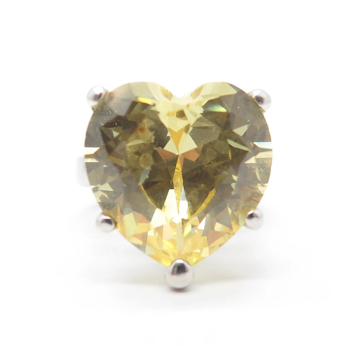 925 Sterling Silver Heart-Cut Shaped Yellow C Z Engagement Ring Size 5